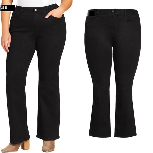 Avenue Supportive Stretch Elastic Waistband Bootleg Jean Black Average (JNO2.5) - Picture 1 of 5